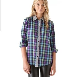 KELLY WEARSTLER GINHAM BLOUSE, SIZE S